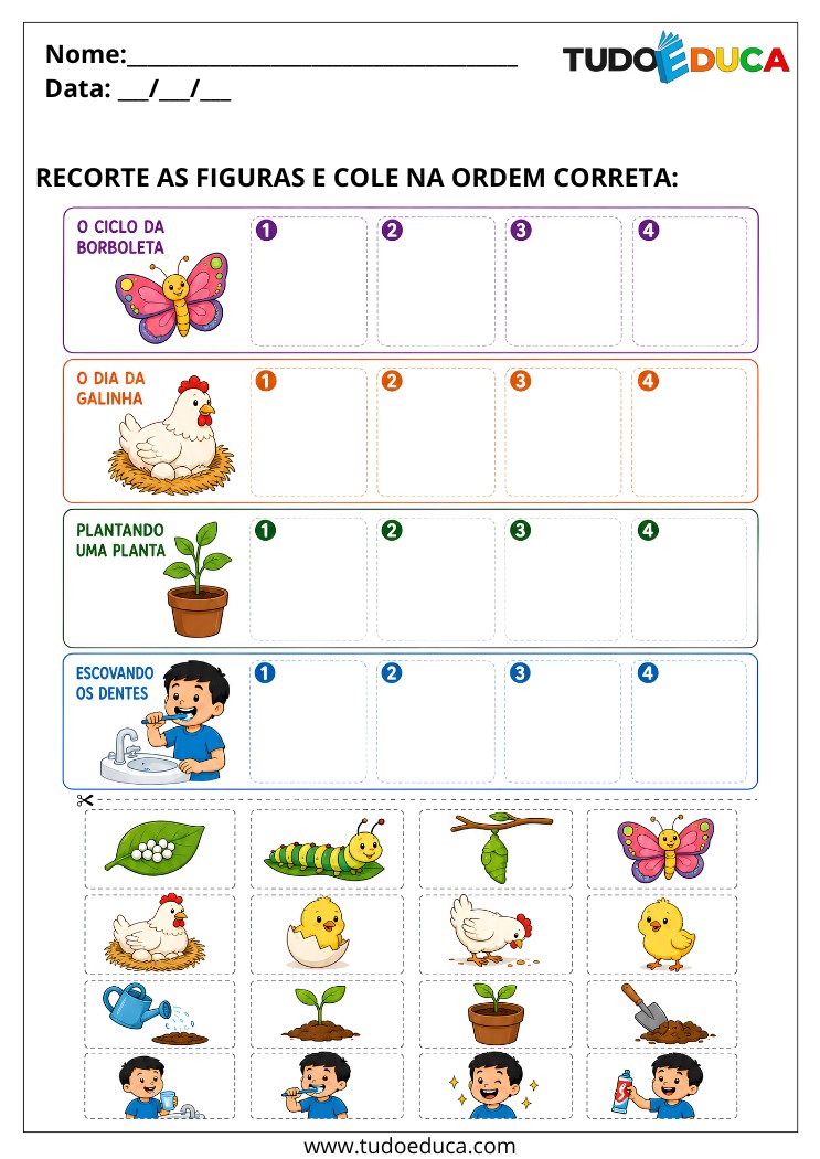 Atividade para deficiência intelectual recorte e cole na ordem correta