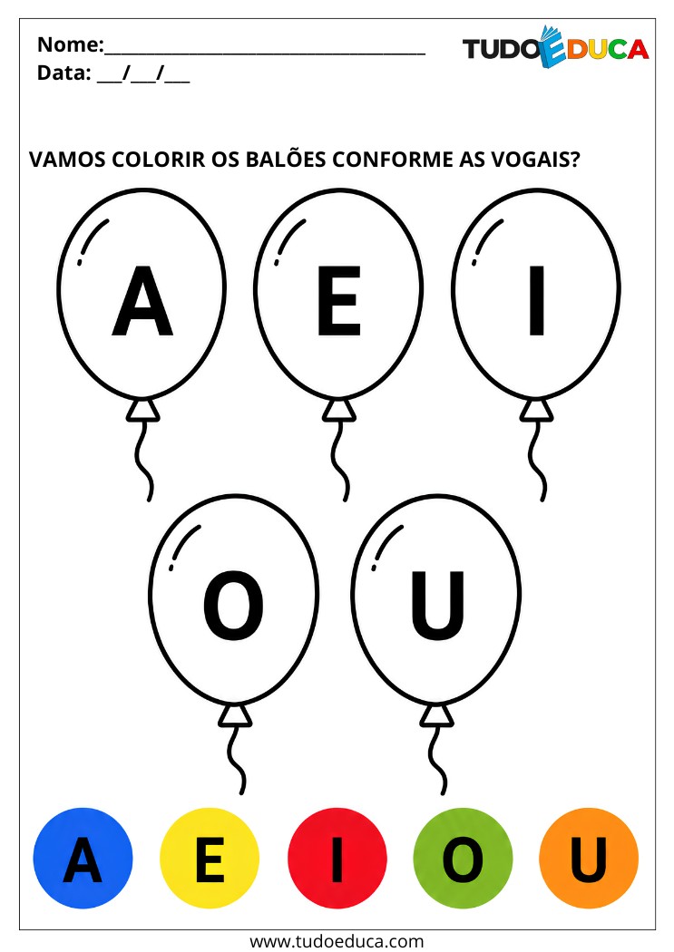 Atividade pinte de acordo com as vogais na legenda para deficiência intelectual