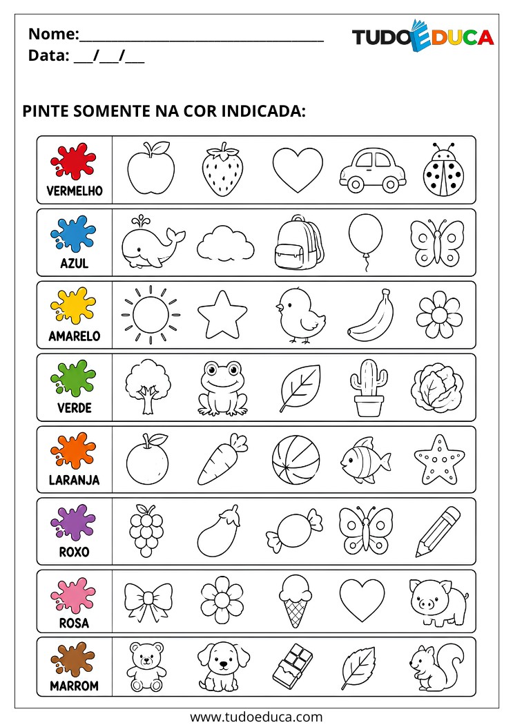 Atividade pinte na cor indicada para TDAH para Imprimir