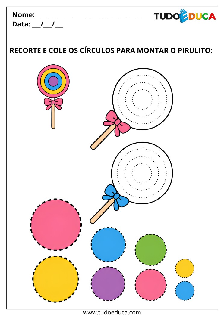 Atividade recorte e cole para montar o pirulito para TDAH