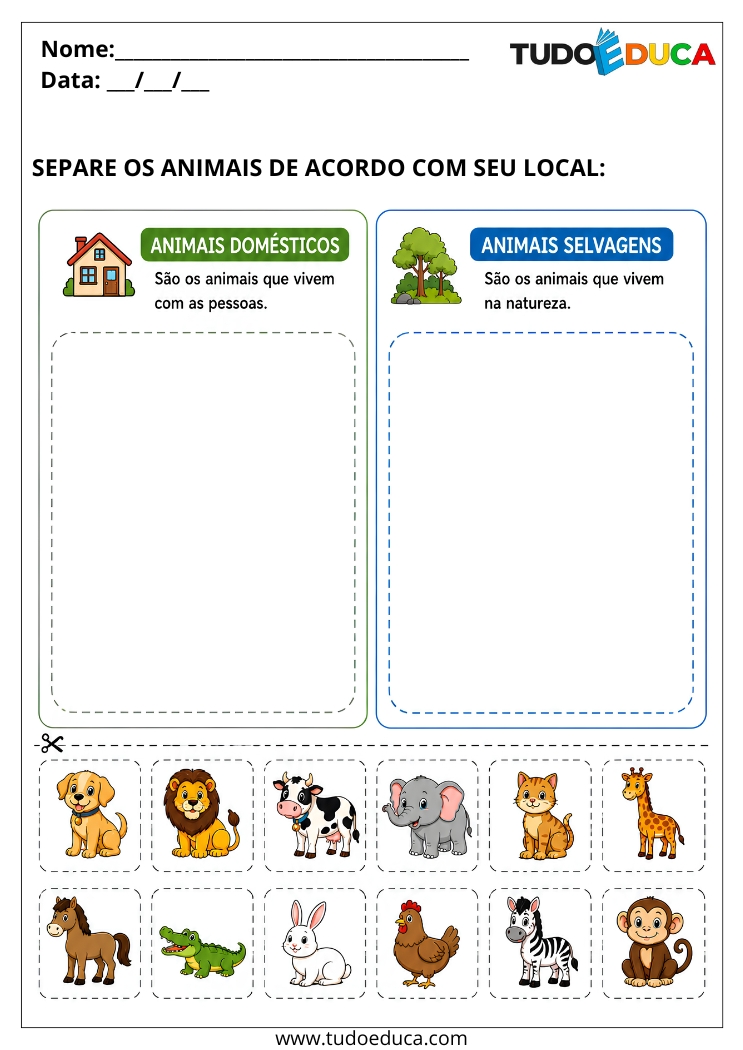 Atividade selecione os Animais para Alunos com Autismo