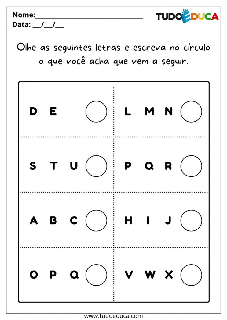 Atividades para alunos com deficiência intelectual escreva a próxima letra para imprimir