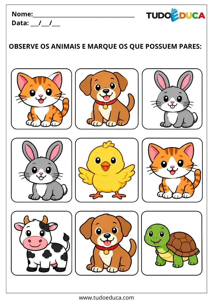 Atividade Adaptada de encontre os pares para Autismo para Imprimir