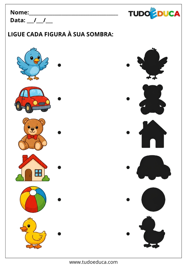 Atividade Adaptada para Autismo encontre as sombras para Imprimir