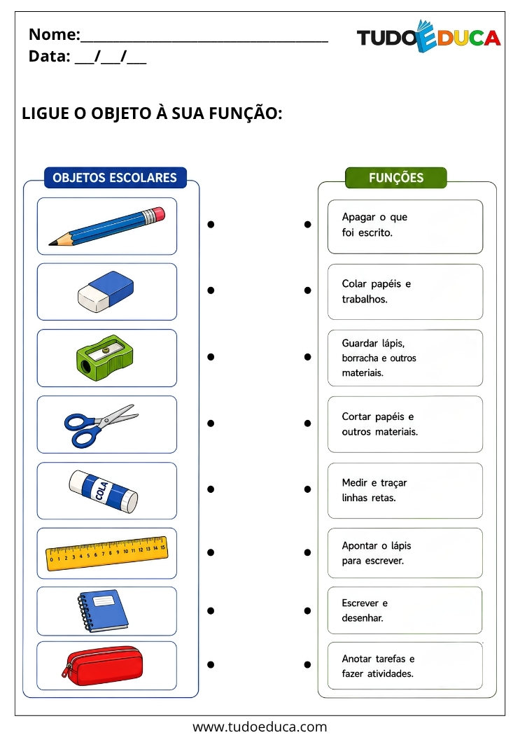 Atividade Adaptada para Autismo ligue as funções dos objetos
