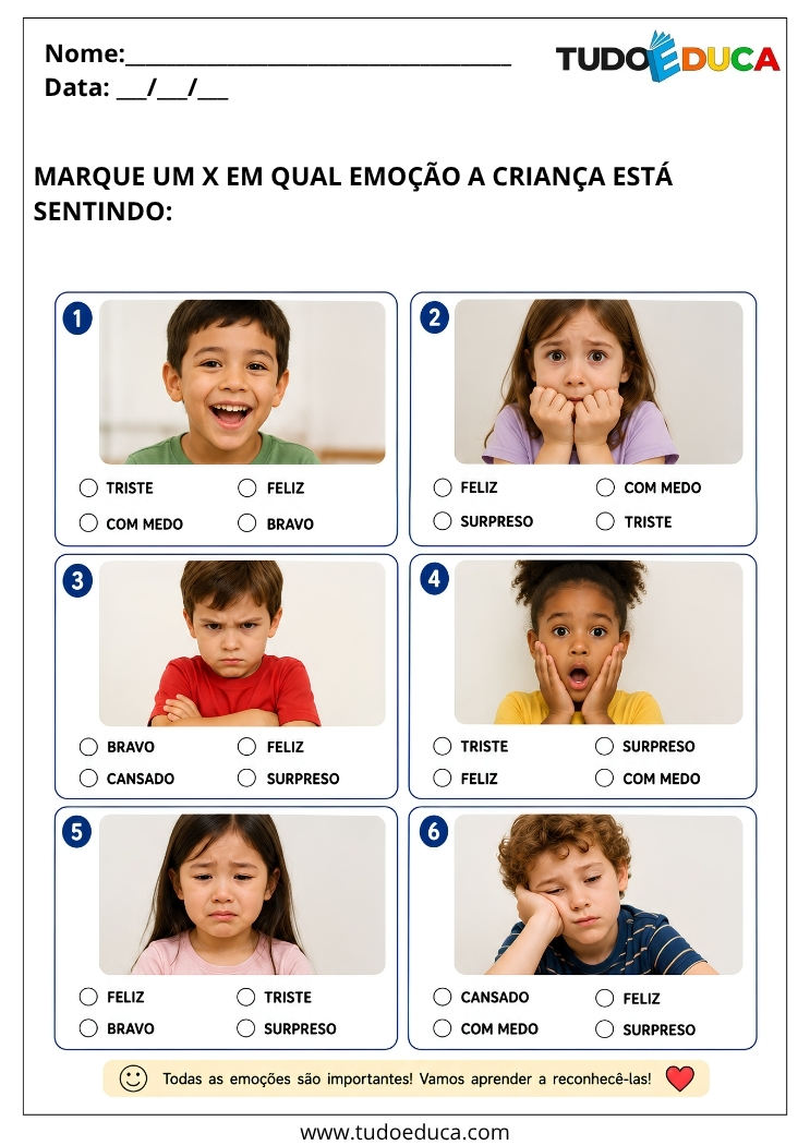 Atividade Adaptada para Autismo marque as reações