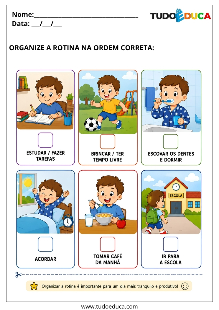 Atividade Adaptada para Autismo organize a rotina