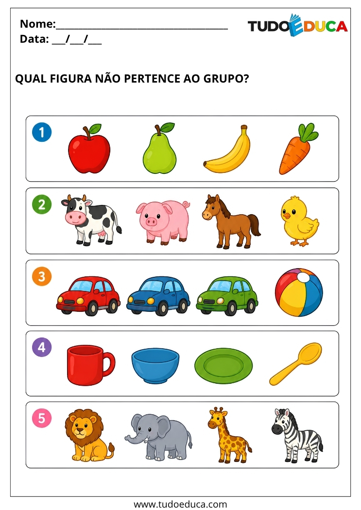 Atividade Adaptada sobre grupos para Autismo para Imprimir
