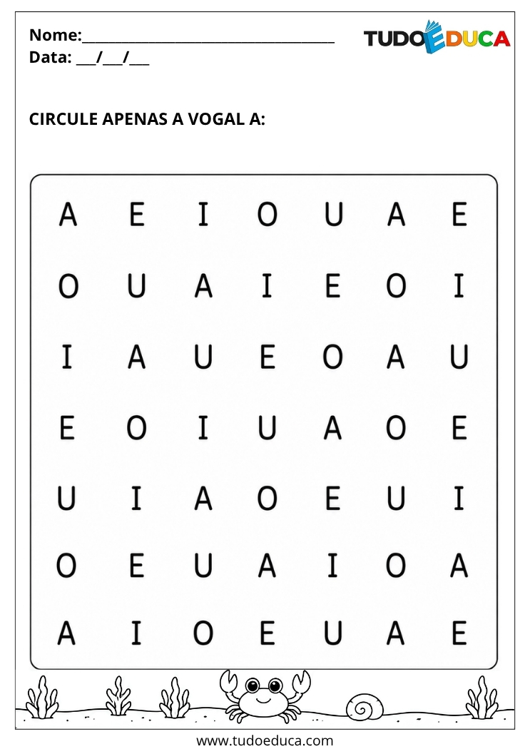 Atividade Inclusiva circule apenas o A para Imprimir