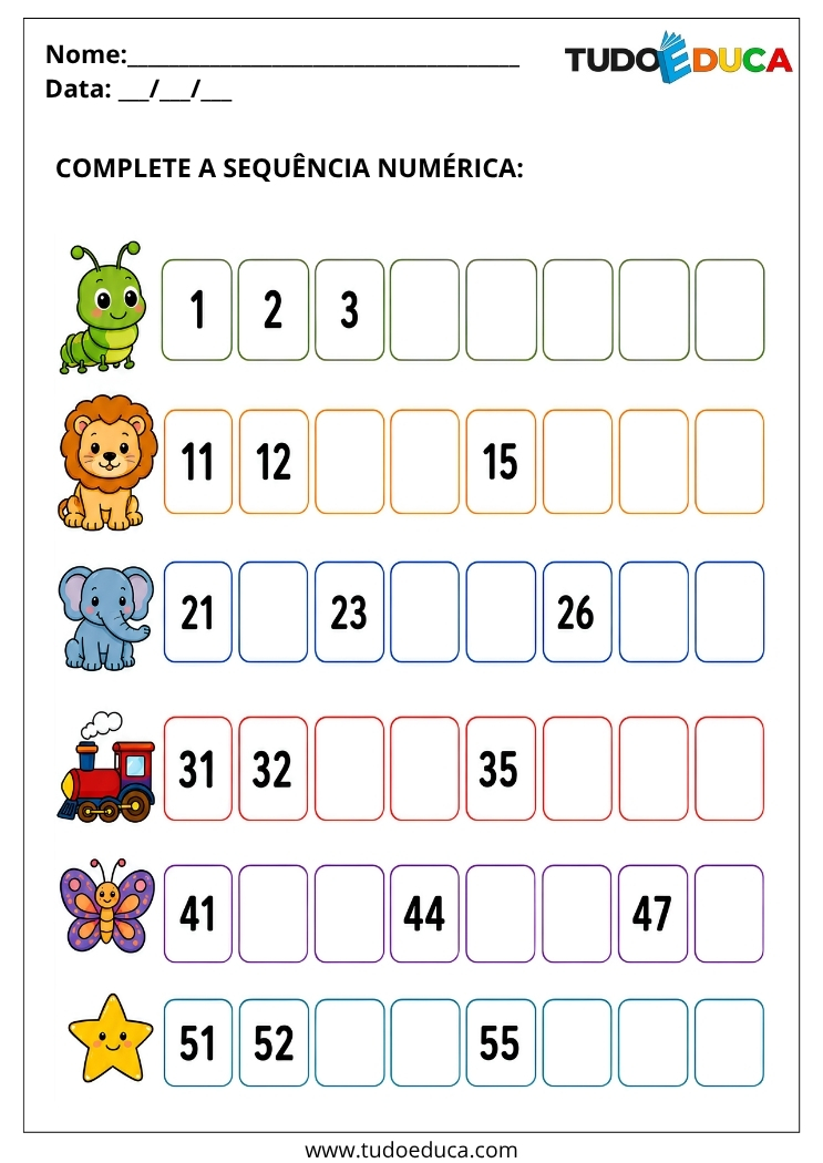 Atividade Inclusiva complete as sequencias para Imprimir