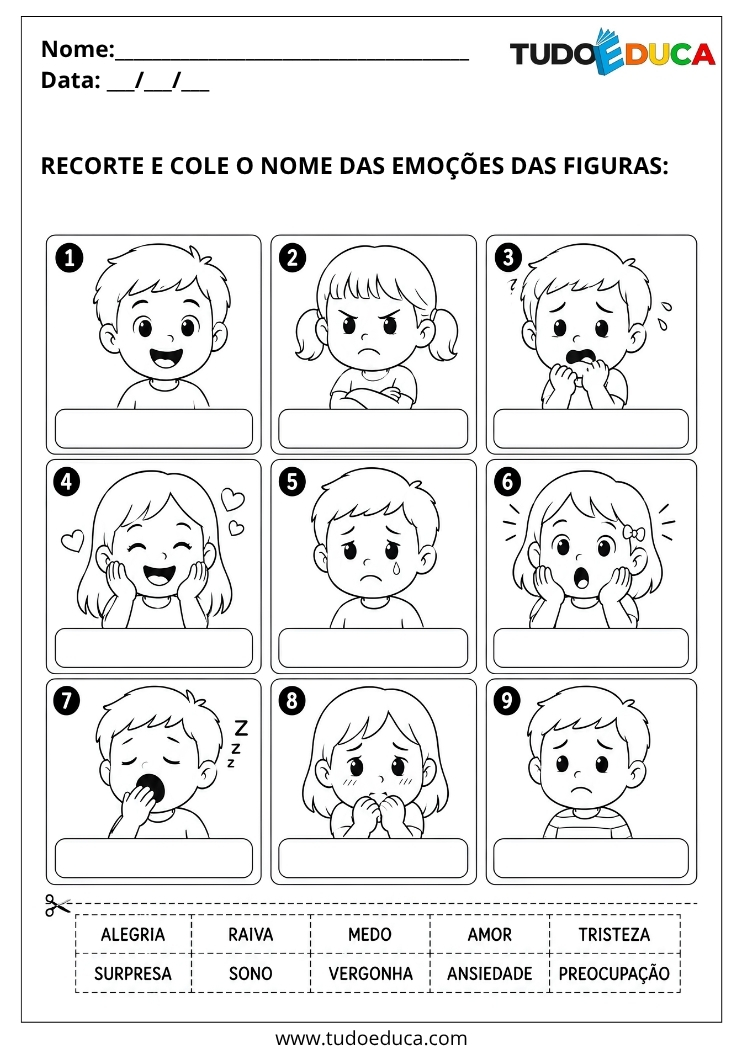 Atividade Inclusiva de emoções para Imprimir