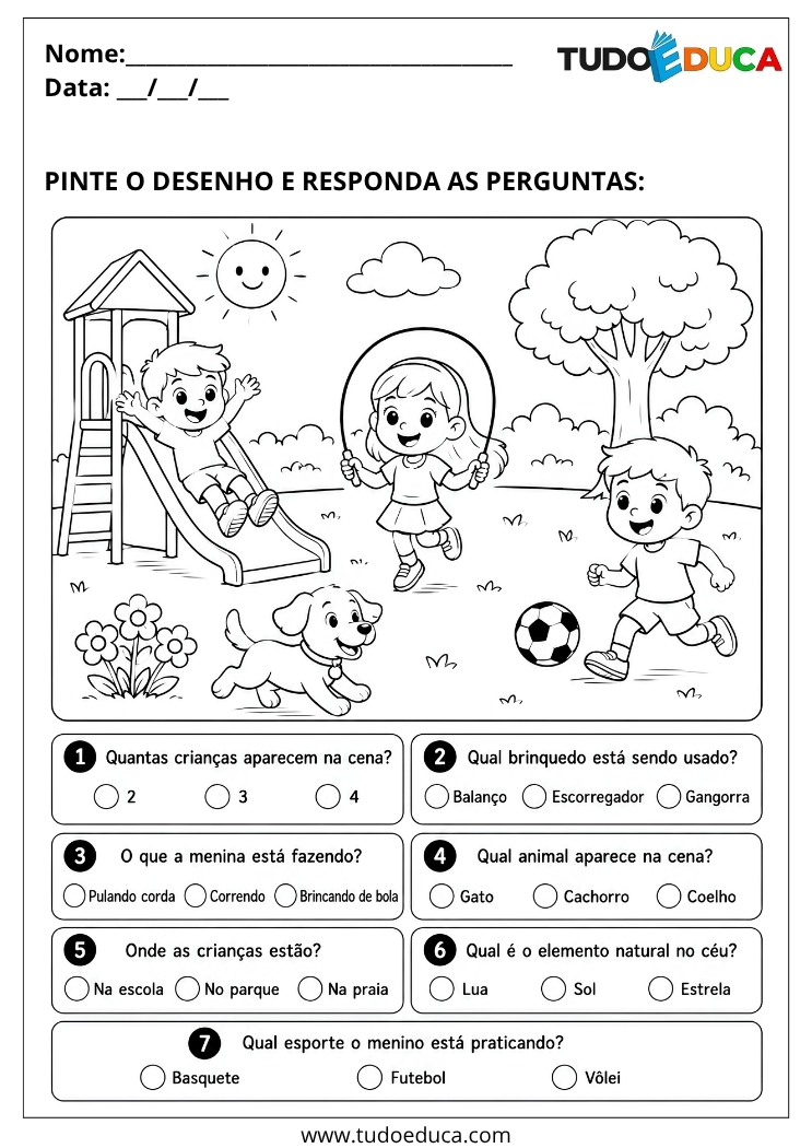 Atividade Inclusiva pinte a cena e responda para Imprimir