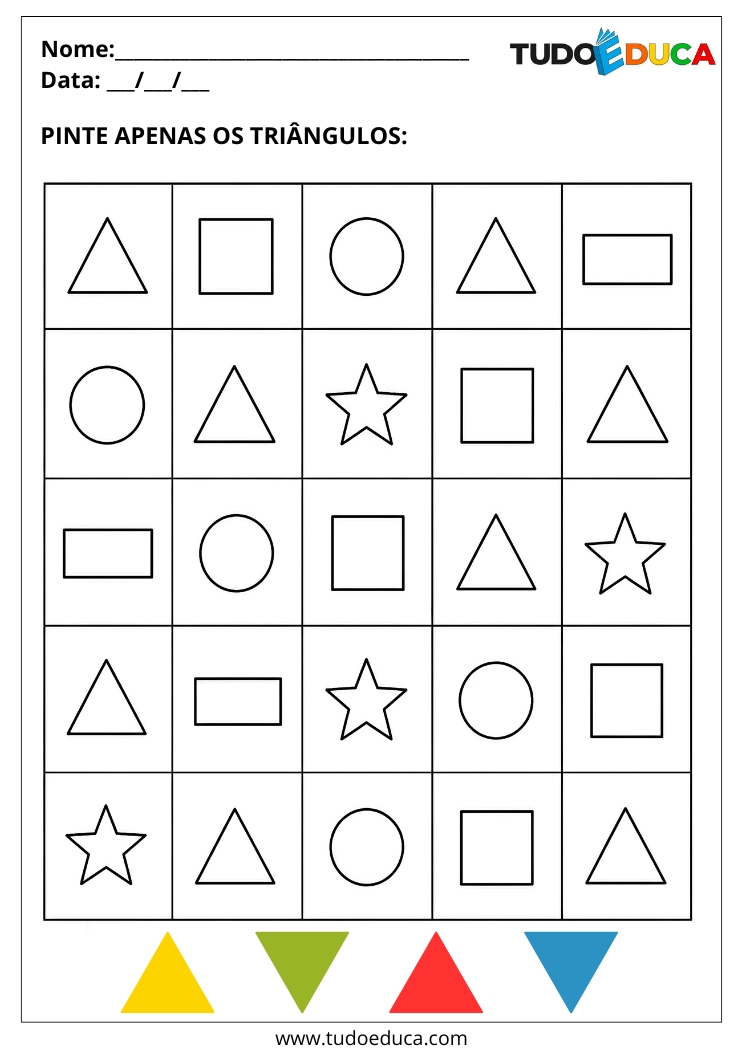 Atividade com Formas Geométricas pinte os triangulos para Autista