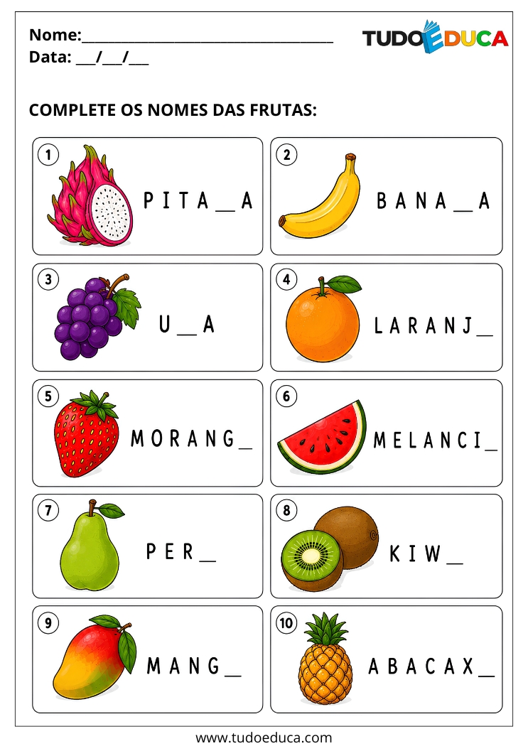 Atividade com Frutas e Cores para Autista