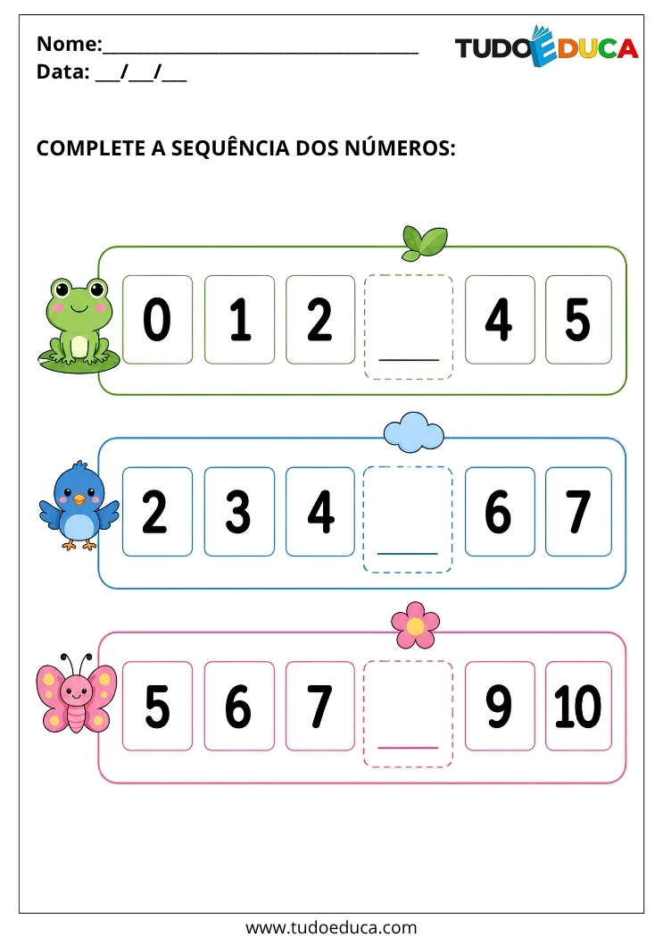 Atividade com Números complete a sequencia para imprimir