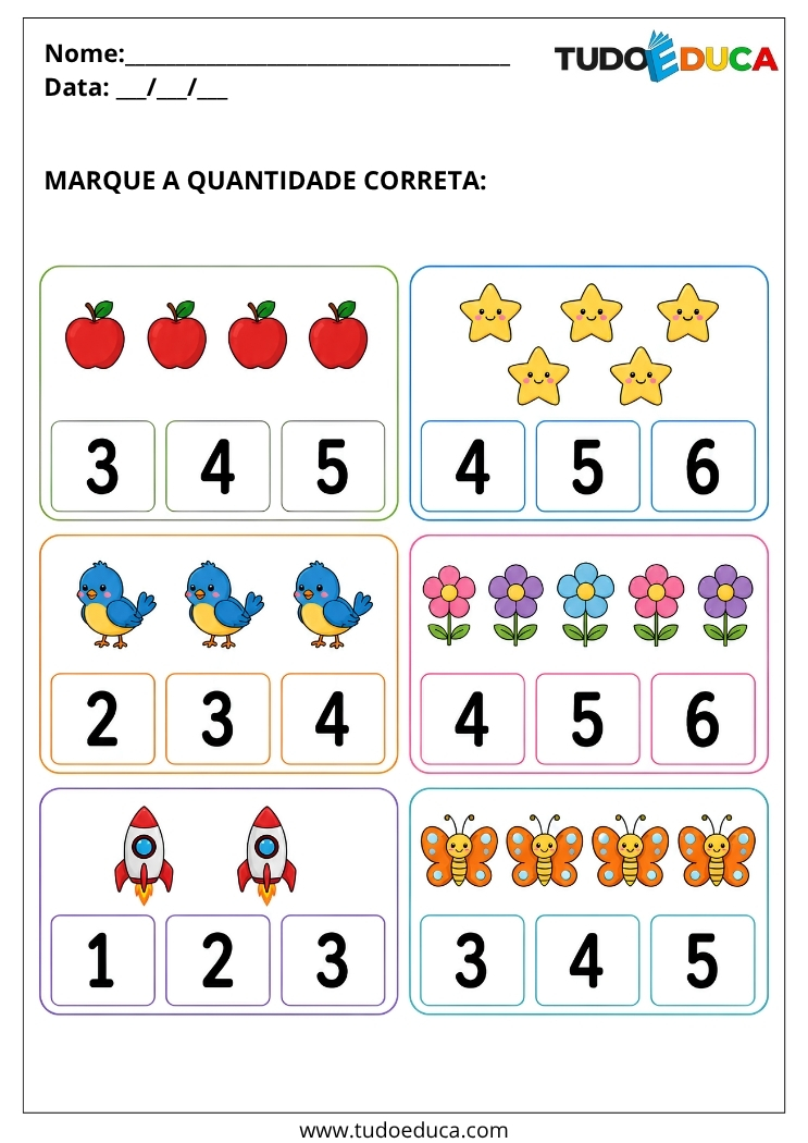 Atividade com Números marque a quantidade para imprimir
