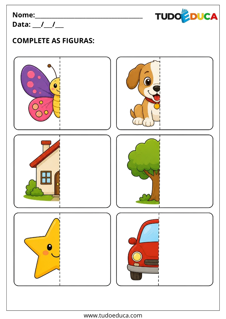 Atividade complete as figuras para Sala de Recursos Multifuncionais