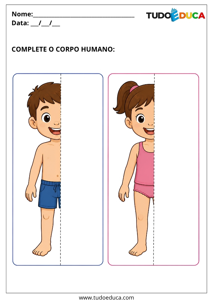 Atividade complete o corpo humano para Sala de Recursos Multifuncionais