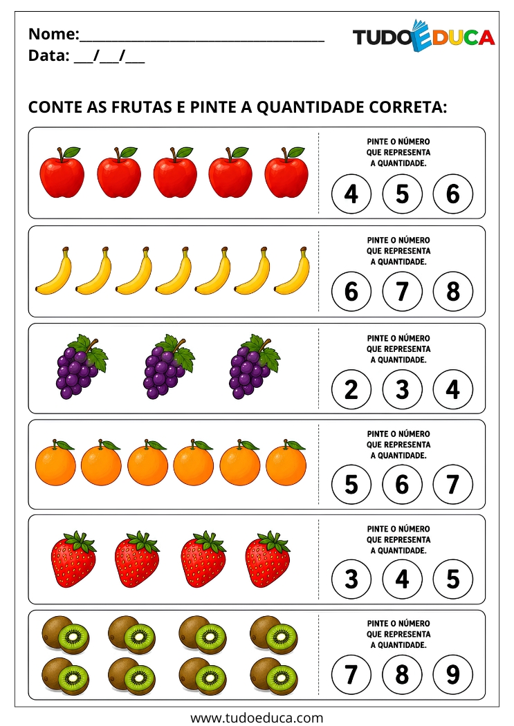 Atividade conte Frutas para Autista