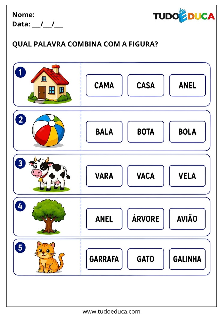 Atividade de Alfabetização encontre o nome das figuras para o 1º Ano