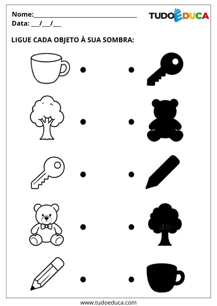 Atividade de Pareamento para Deficiência Intelectual ligue as sombras nas figuras
