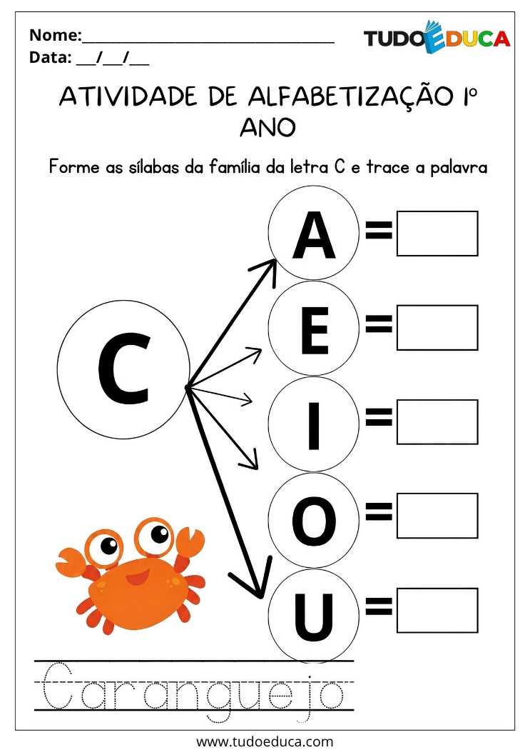 Atividade de alfabetizacao 1o ano forme as silabas da familia do C para imprimir