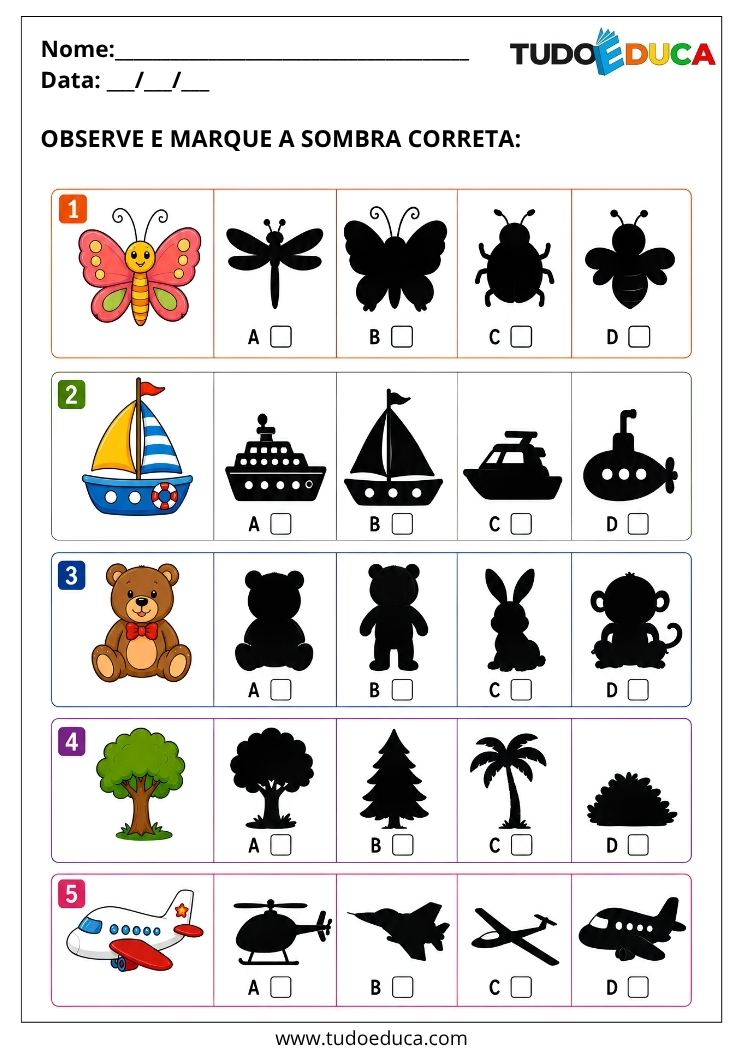 Atividade encontre as sombras para Sala de Recursos Multifuncionais