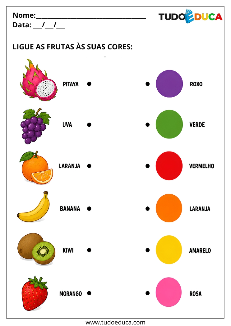 Atividade ligue as Frutas nas Cores para Autista