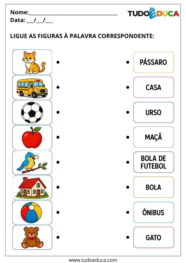 Atividade ligue os nomes das figuras para Sala de Recursos Multifuncionais