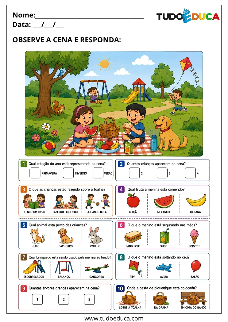 Atividade observe e responda para Sala de Recursos Multifuncionais