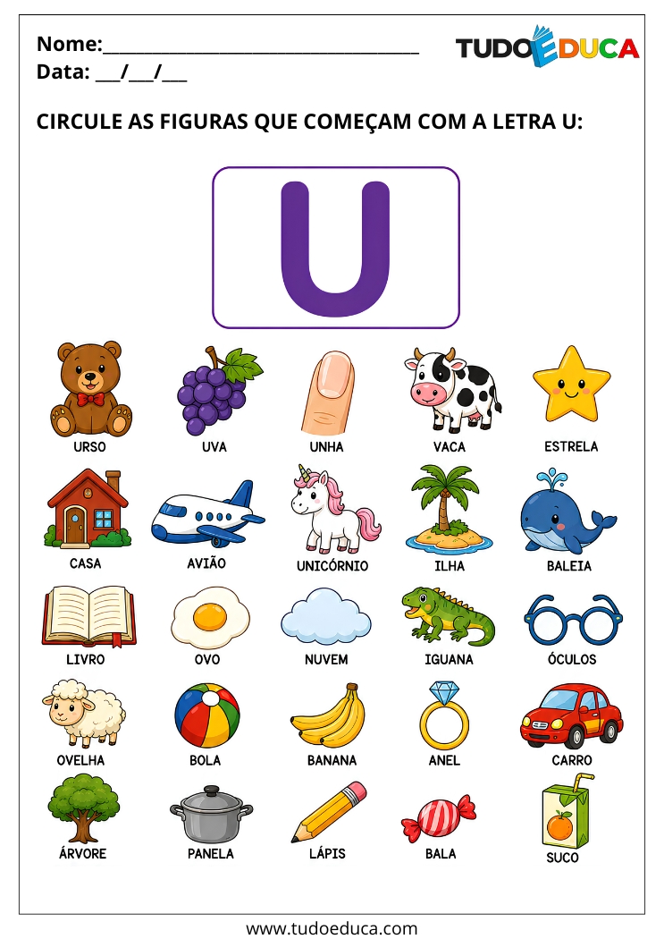 Atividade para AEE circule figuras com a letra U