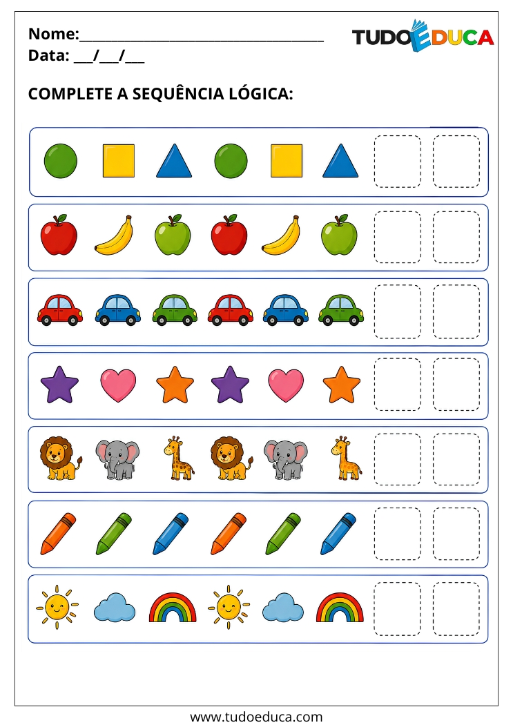Atividade para AEE complete a sequencia logica para Imprimir