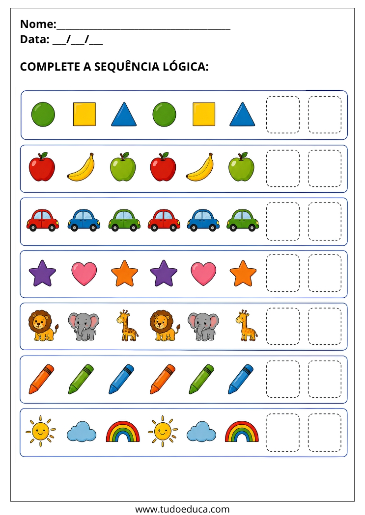 Atividade para AEE complete a sequencia logica para Imprimir