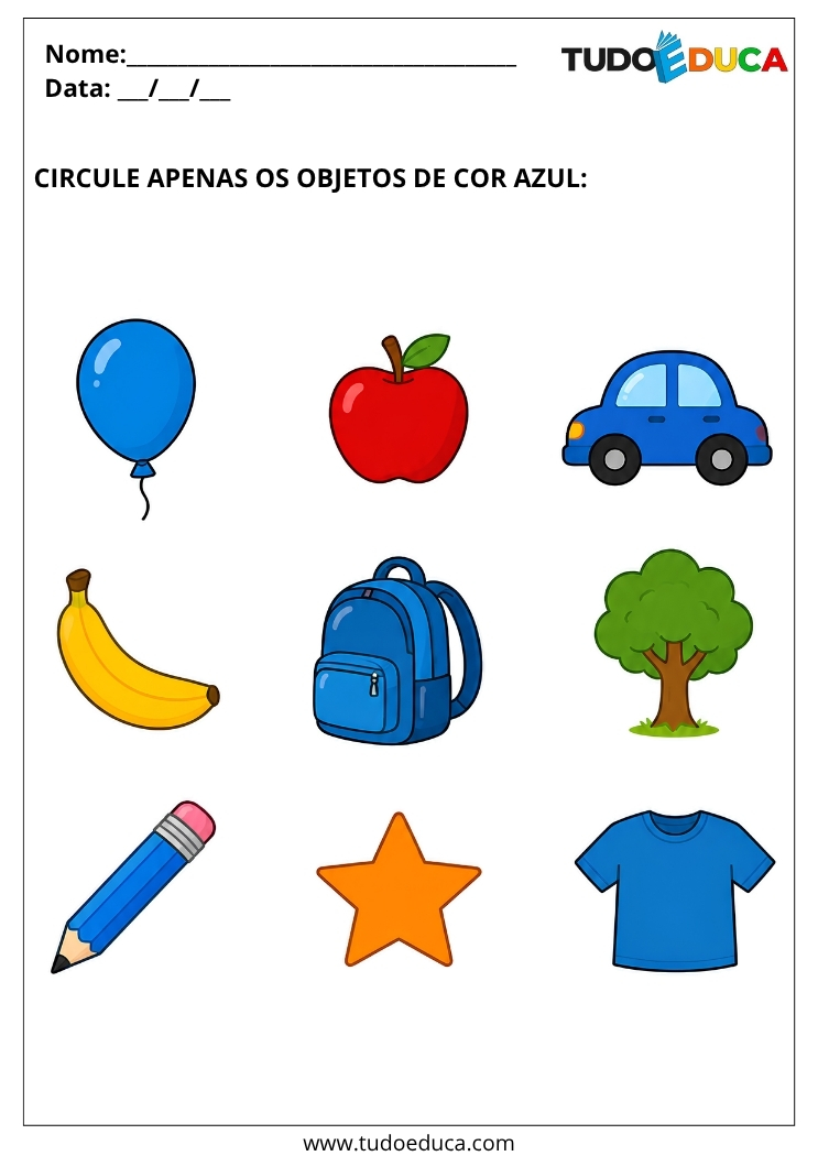 Atividade para Autismo com Cores para Imprimir circule os azuis