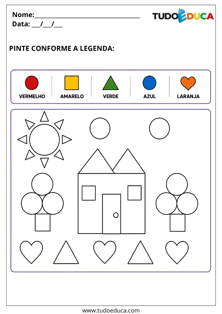 Atividade para Autismo com Cores pinte conforme a legenda