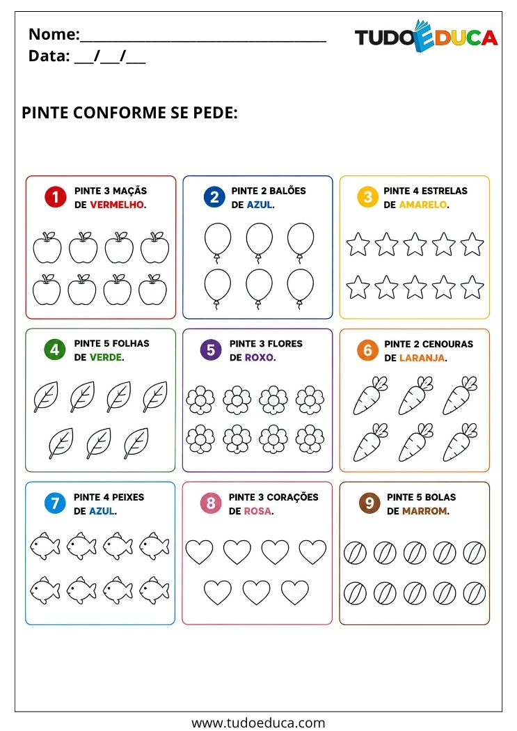 Atividade para Autismo com Cores pinte o que se pede