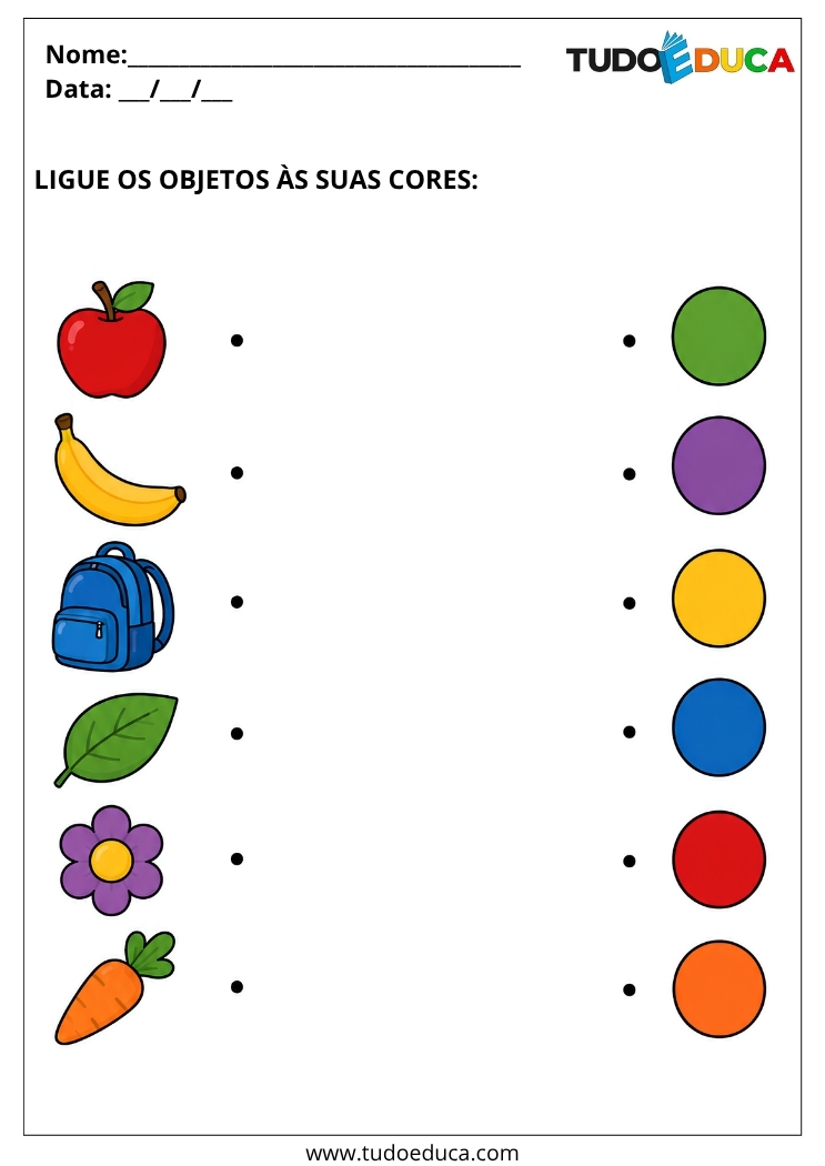 Atividade para Autismo ligue os objetos nas Cores para Imprimir
