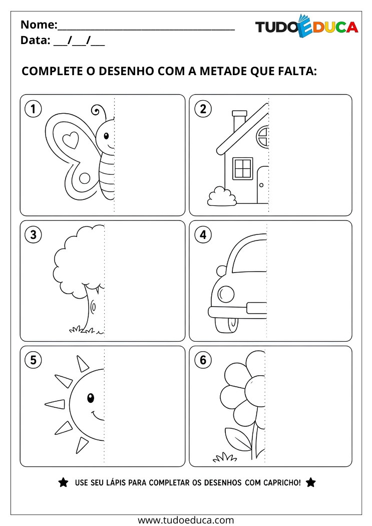 Atividade para Síndrome de Down complete o desenho