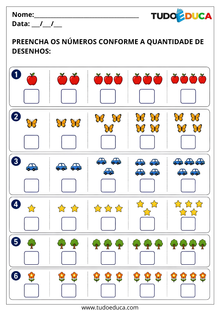 Atividade para Síndrome de Down conte e marque as quantidades