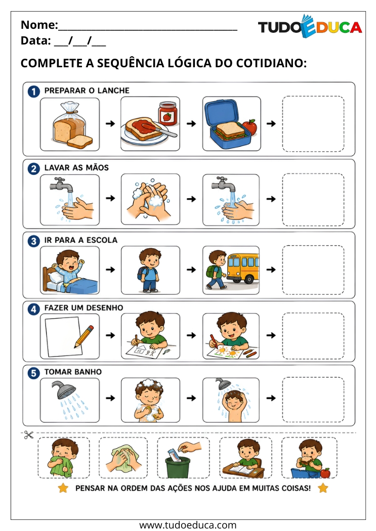 Atividade para Síndrome de Down para Imprimir complete as ações
