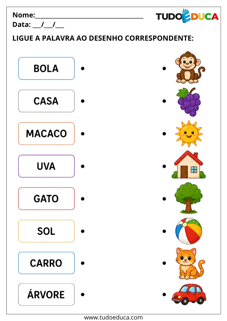 Atividade para Síndrome de Down para Imprimir ligue os nomes as figuras