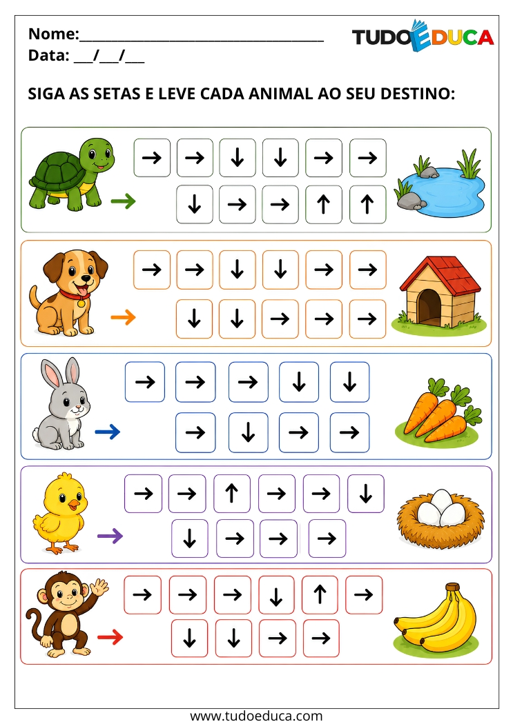 Atividade para Síndrome de Down siga as setas para chegar