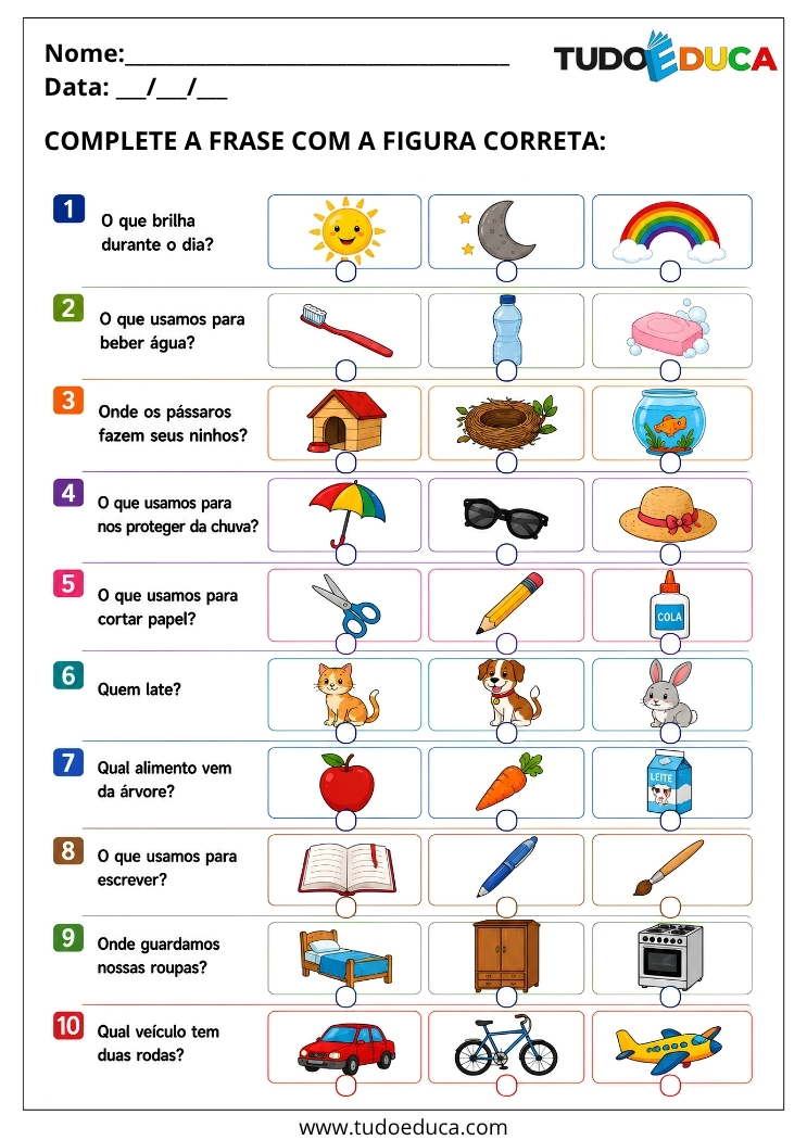 Atividade responda com as figuras para Sala de Recursos Multifuncionais