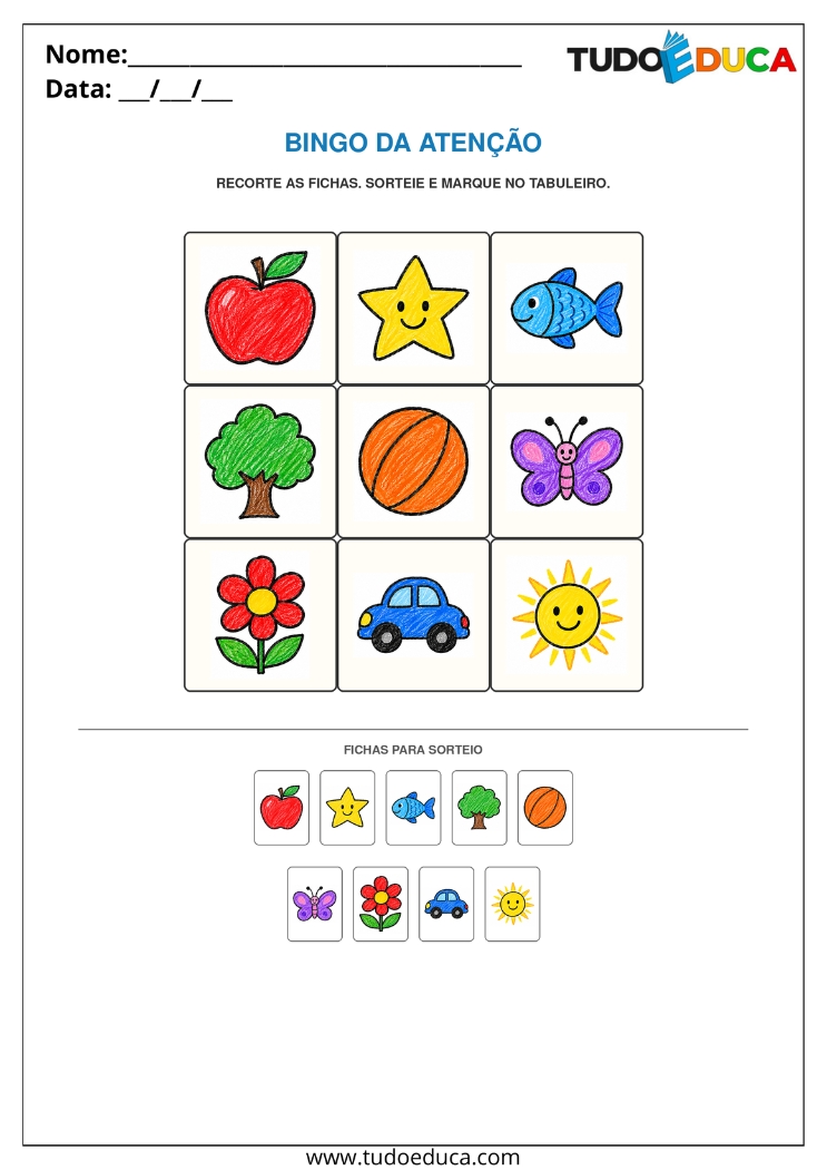 Atividade com Jogo Pedagógico de bingo para TDAH