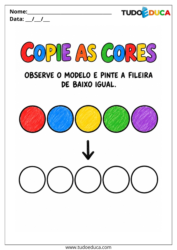 Atividade copie as Cores para Deficiência Intelectual