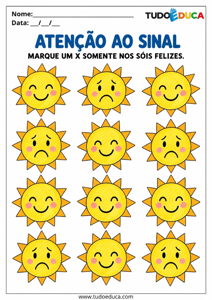 Atividade de Atenção para TDAH marque os sois felizes