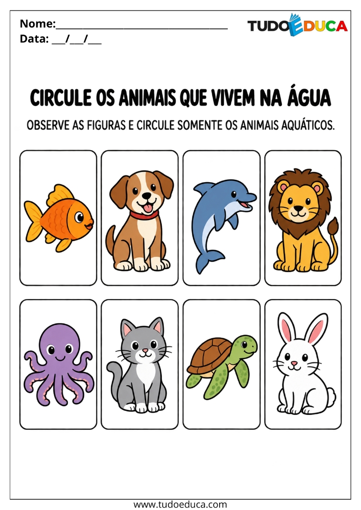 Atividade de Classificação de animais aquaticos para Deficiência Intelectual