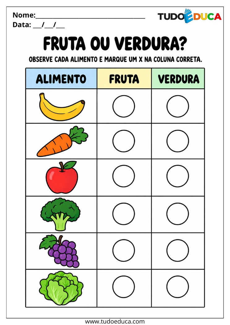 Atividade de Classificação de frutas e verduras para Deficiência Intelectual