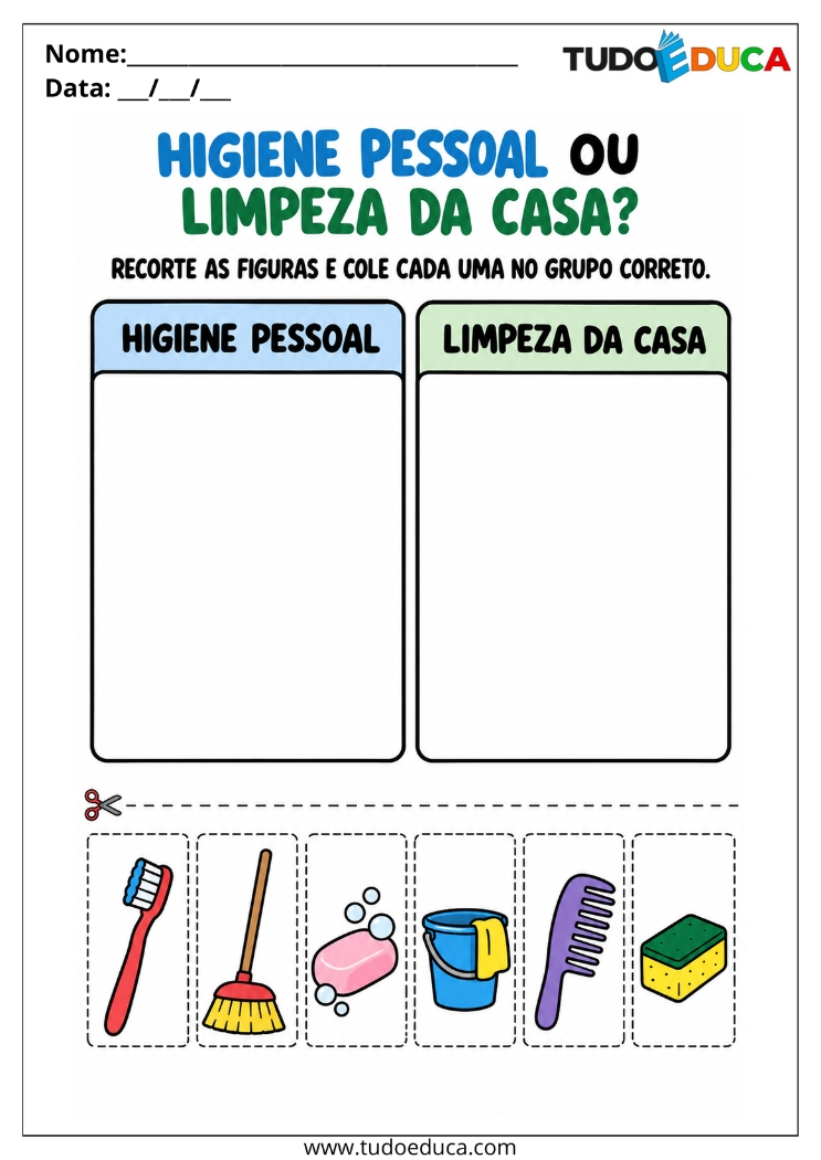 Atividade de Classificação de higiene e limpeza para Deficiência Intelectual