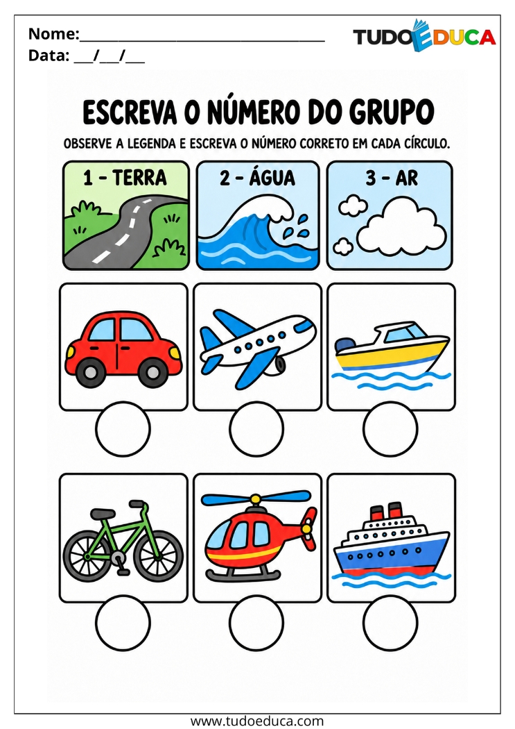 Atividade de Classificação de meios de transporte para Deficiência Intelectual